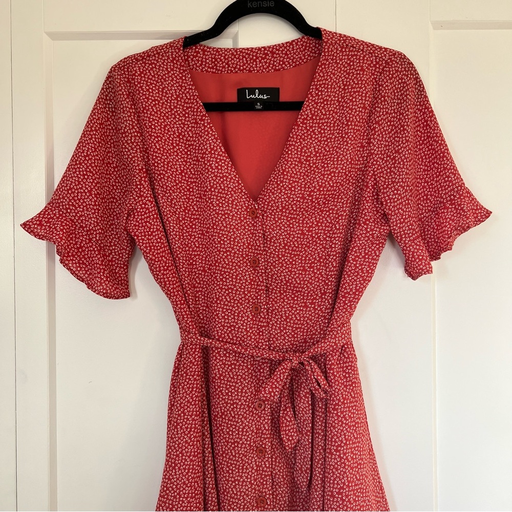 Lulu’s Castana Rust Red Print Button-Up Dress Siz… - image 7